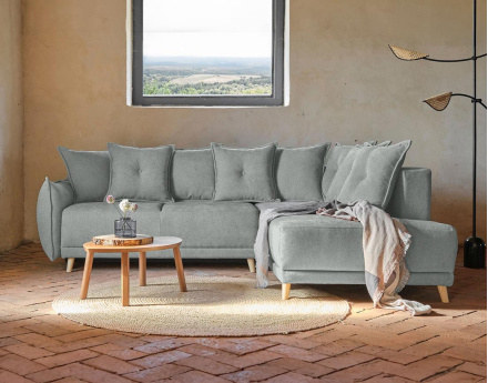Lena - canapé d’angle droit gris clair convertible au style scandinave
