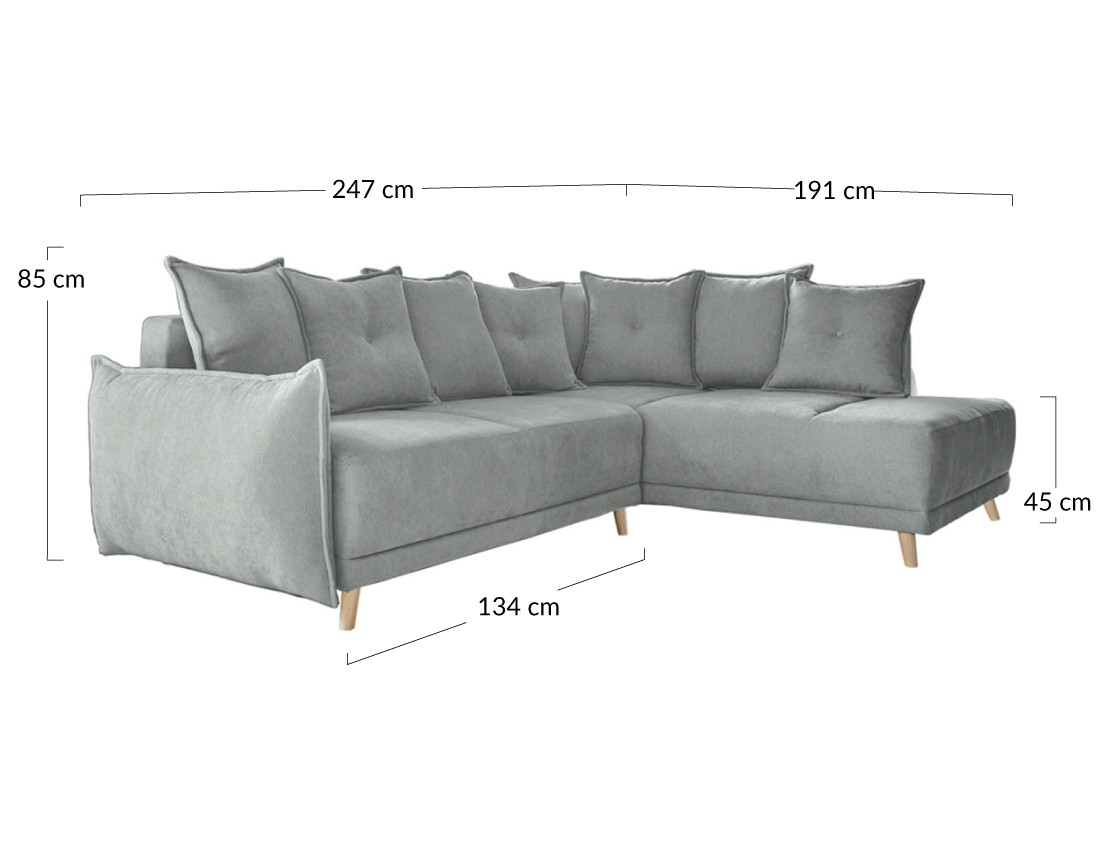 Lena - canapé d’angle droit gris clair convertible au style scandinave