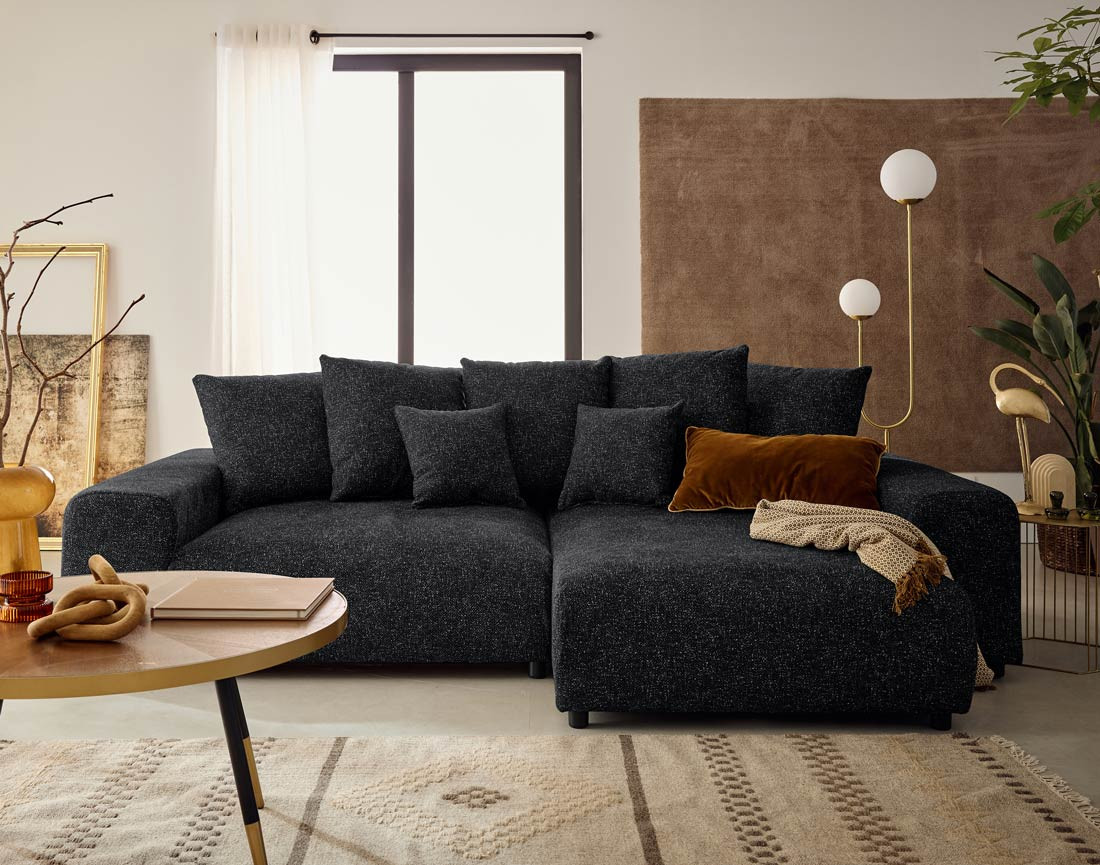 Canapé d'angle réversible convertible coffre en tissu moucheté Spice