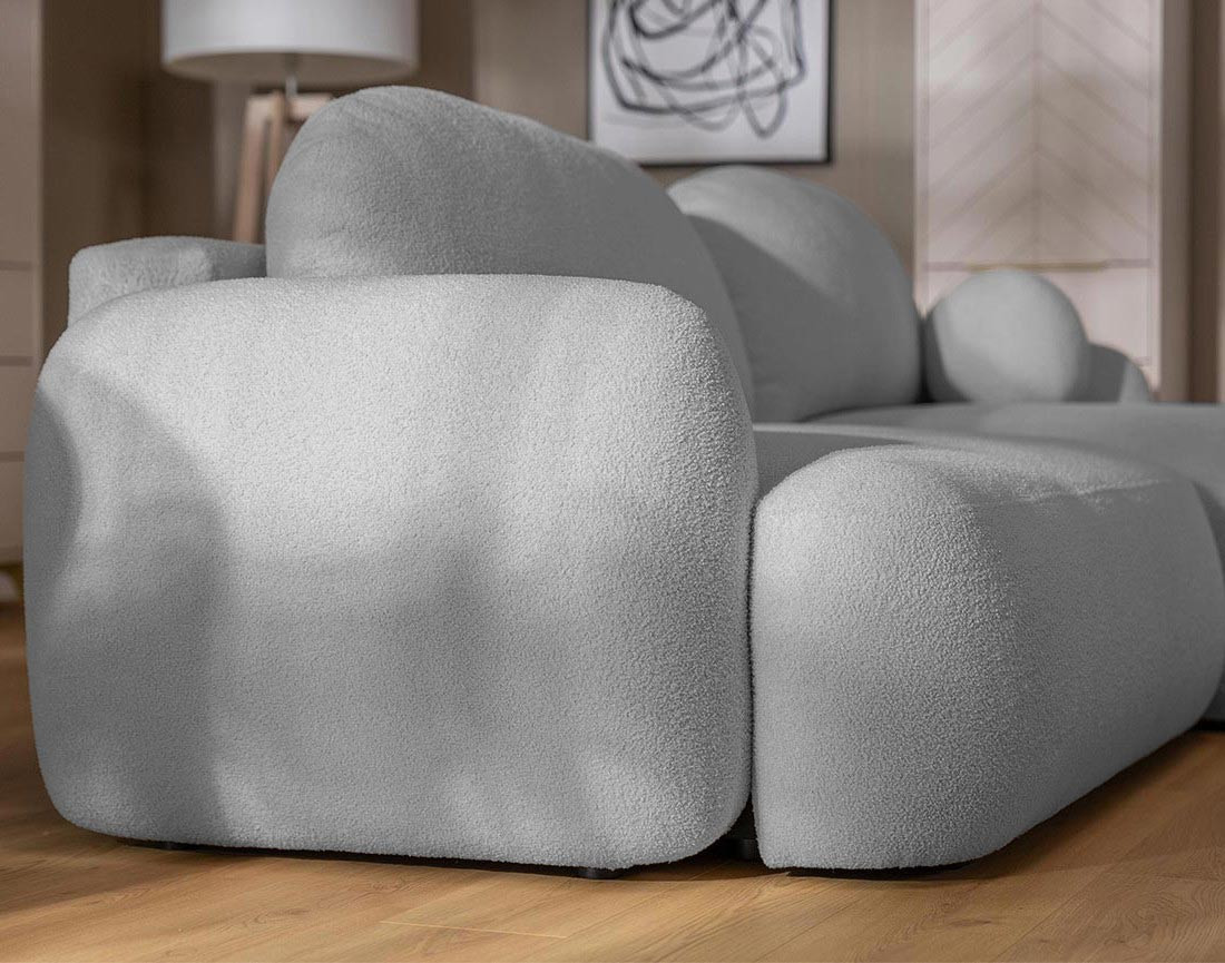 Canapé d'angle gauche convertible avec coffre en tissu bouclette Berenice