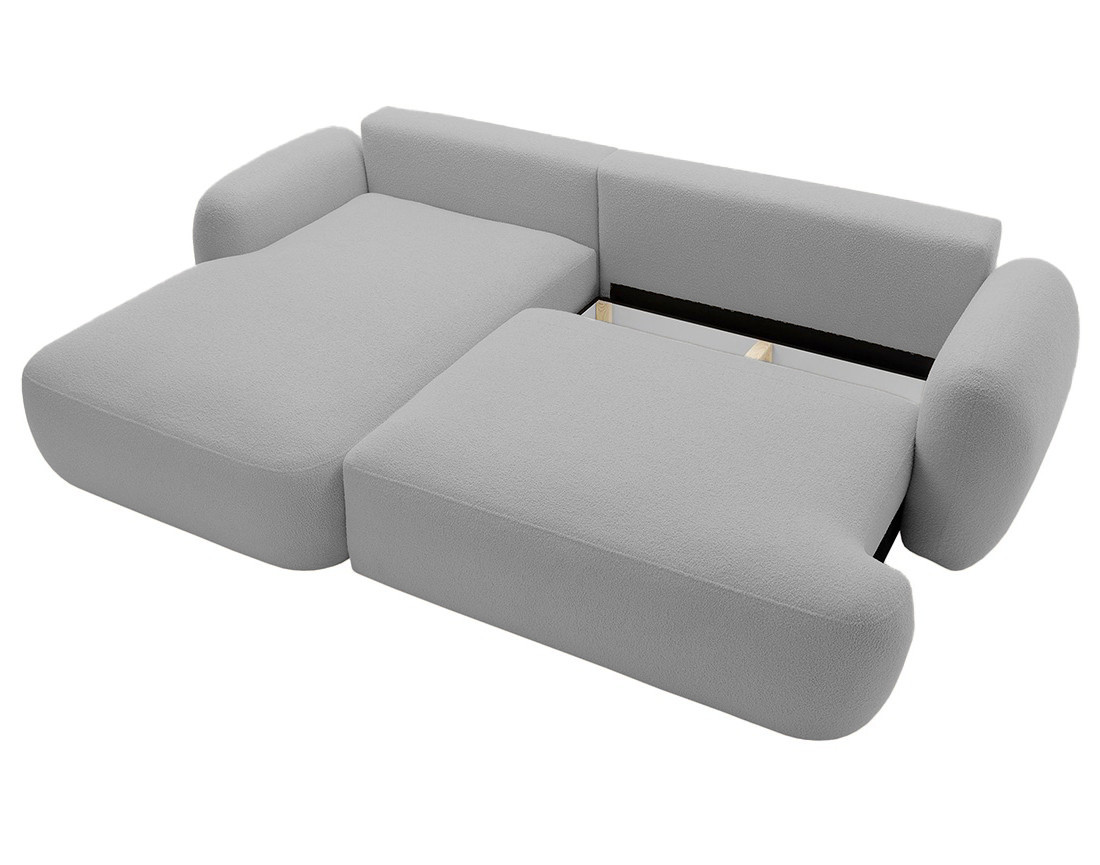 Canapé d'angle gauche convertible avec coffre en tissu bouclette Berenice