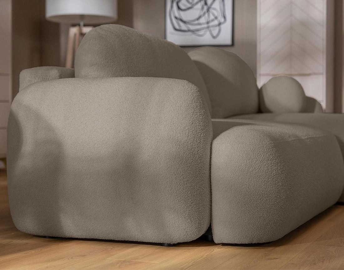 Canapé d'angle gauche convertible avec coffre en tissu bouclette Berenice