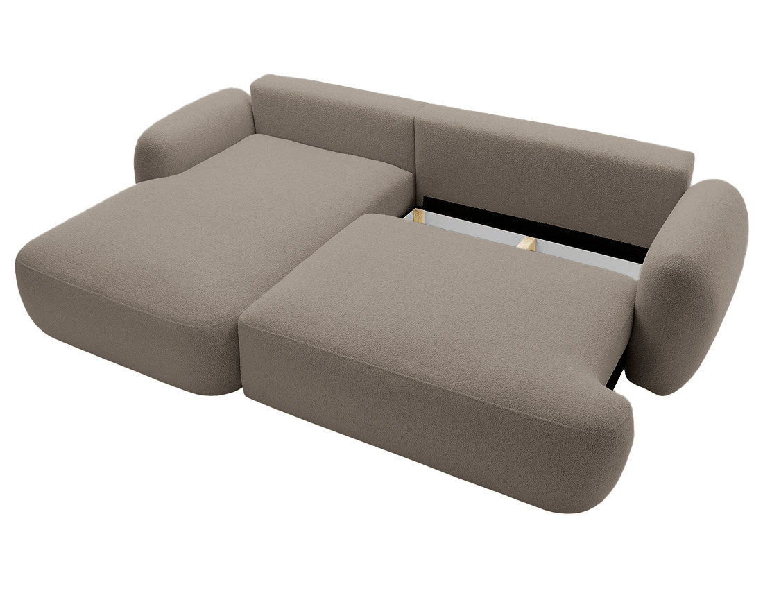 Canapé d'angle gauche convertible avec coffre en tissu bouclette Berenice