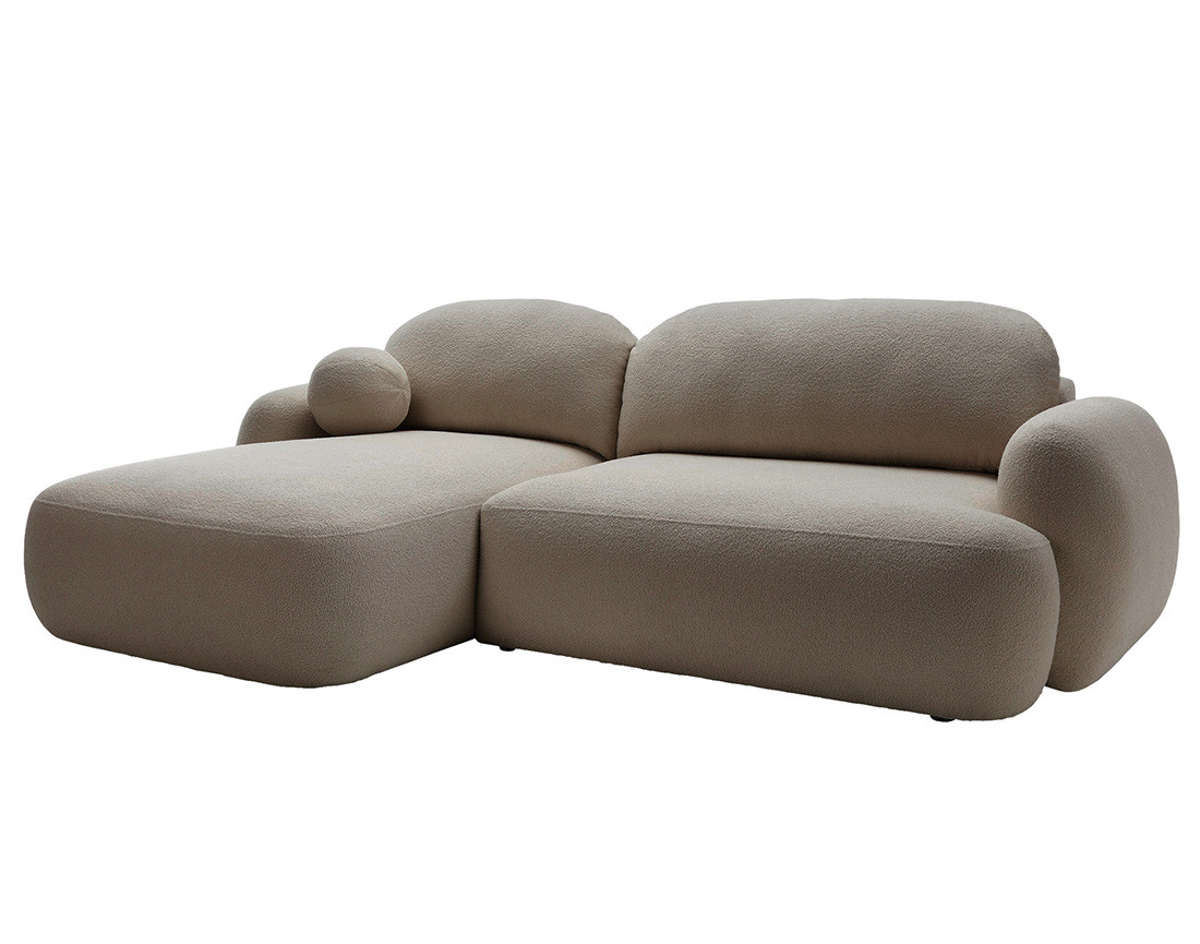 Canapé d'angle gauche convertible avec coffre en tissu bouclette Berenice