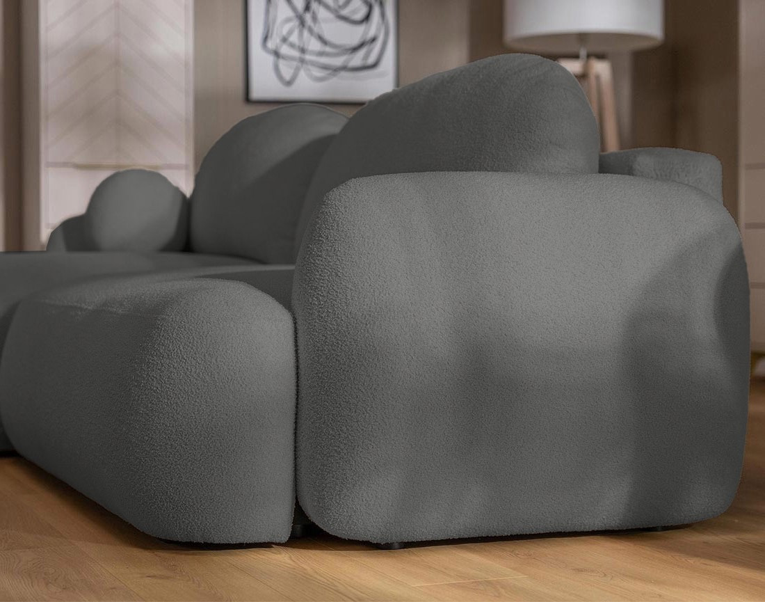 Canapé d'angle droit convertible avec coffre en tissu bouclette Berenice