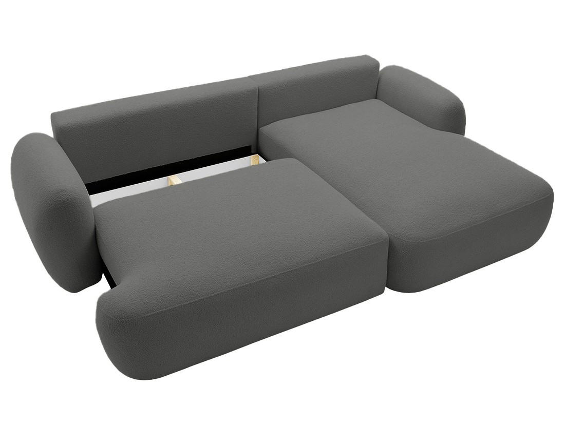 Canapé d'angle droit convertible avec coffre en tissu bouclette Berenice