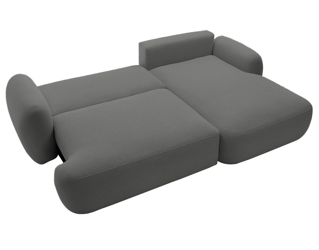 Canapé d'angle droit convertible avec coffre en tissu bouclette Berenice