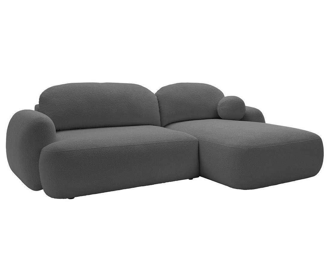 Canapé d'angle droit convertible avec coffre en tissu bouclette Berenice