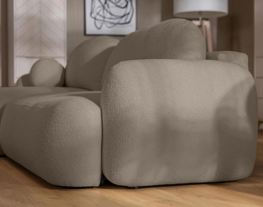 Canapé d'angle droit convertible avec coffre en tissu bouclette Berenice