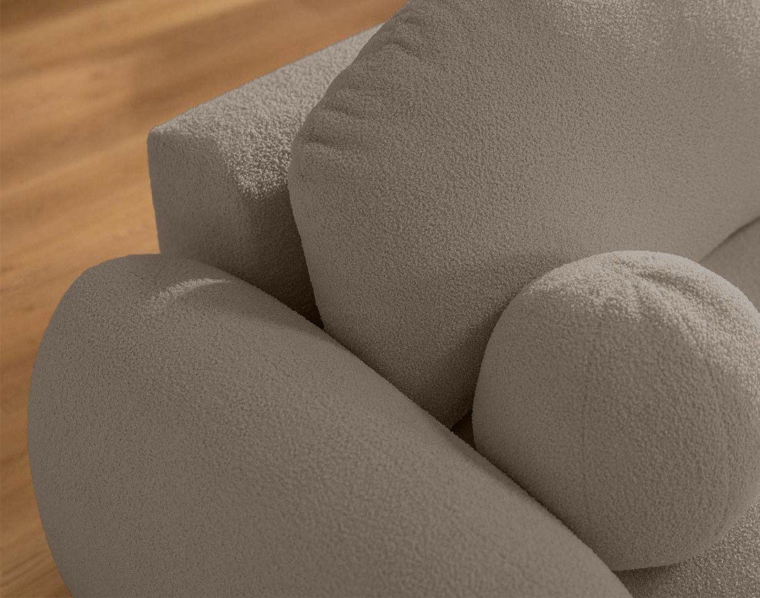 Canapé d'angle droit convertible avec coffre en tissu bouclette Berenice