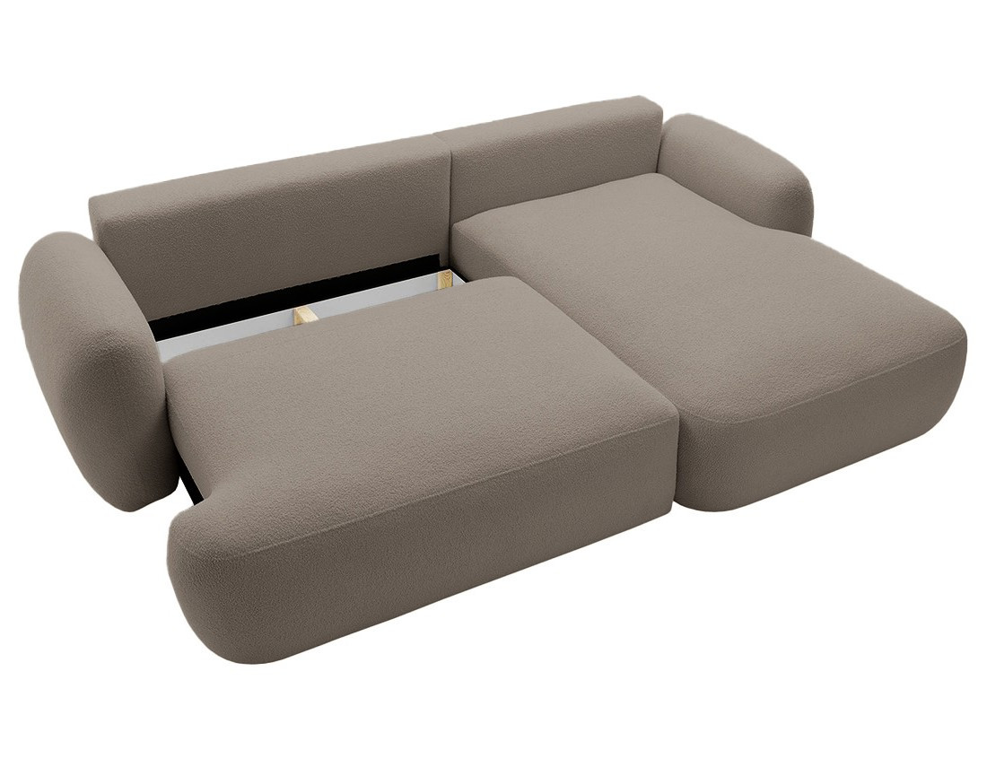 Canapé d'angle droit convertible avec coffre en tissu bouclette Berenice