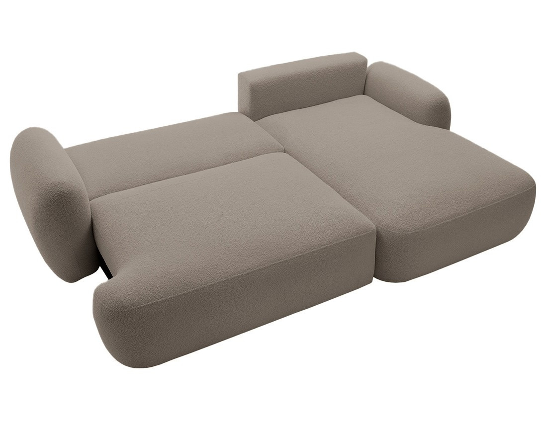 Canapé d'angle droit convertible avec coffre en tissu bouclette Berenice