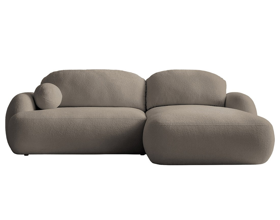 Canapé d'angle droit convertible avec coffre en tissu bouclette Berenice