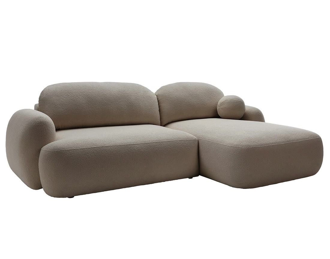 Canapé d'angle droit convertible avec coffre en tissu bouclette Berenice