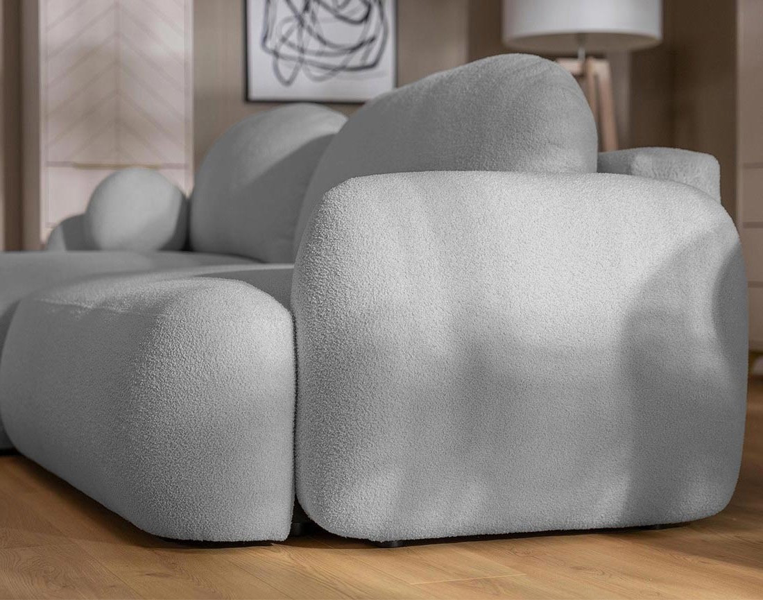 Canapé d'angle droit convertible avec coffre en tissu bouclette Berenice