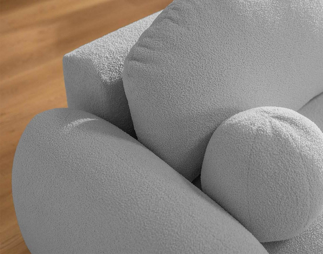 Canapé d'angle droit convertible avec coffre en tissu bouclette Berenice