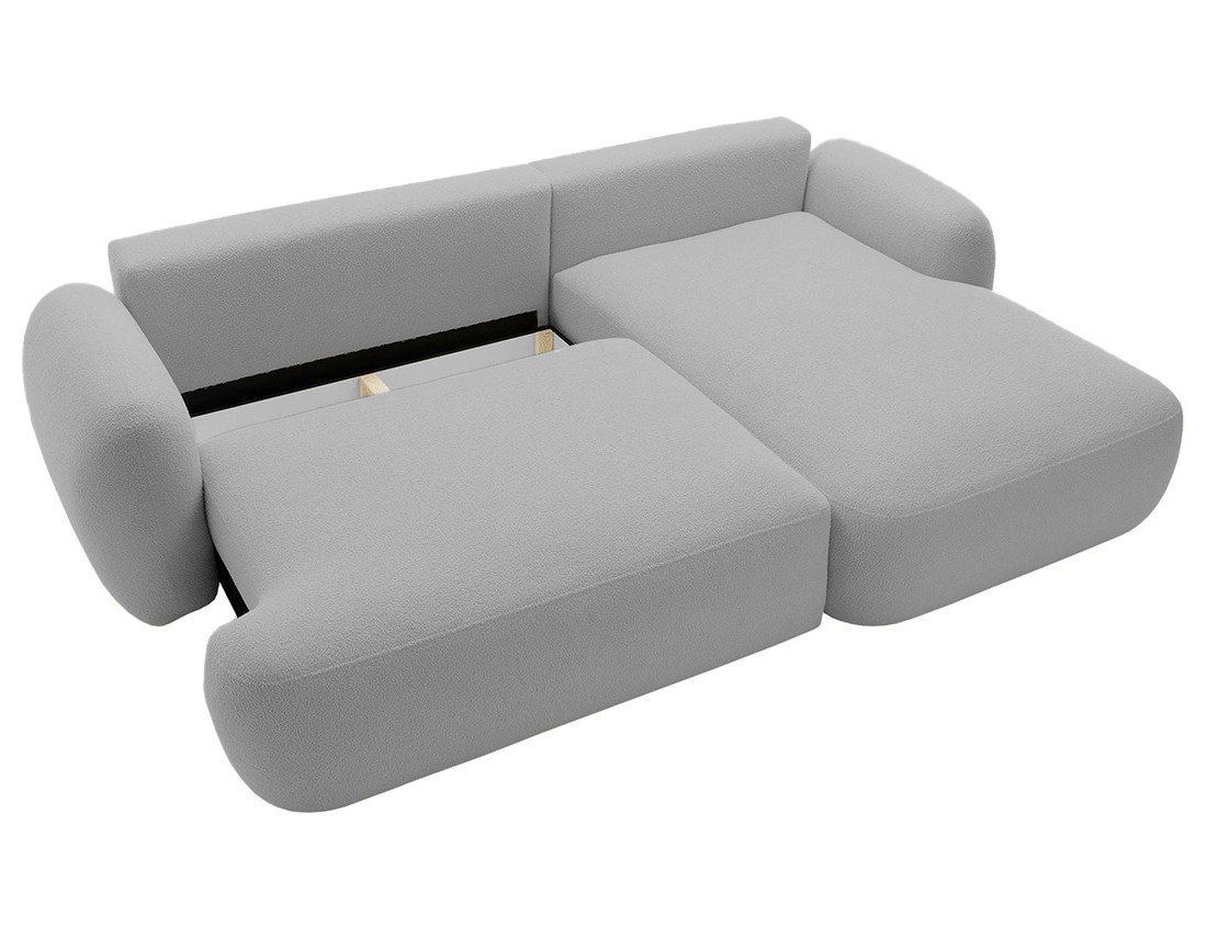 Canapé d'angle droit convertible avec coffre en tissu bouclette Berenice