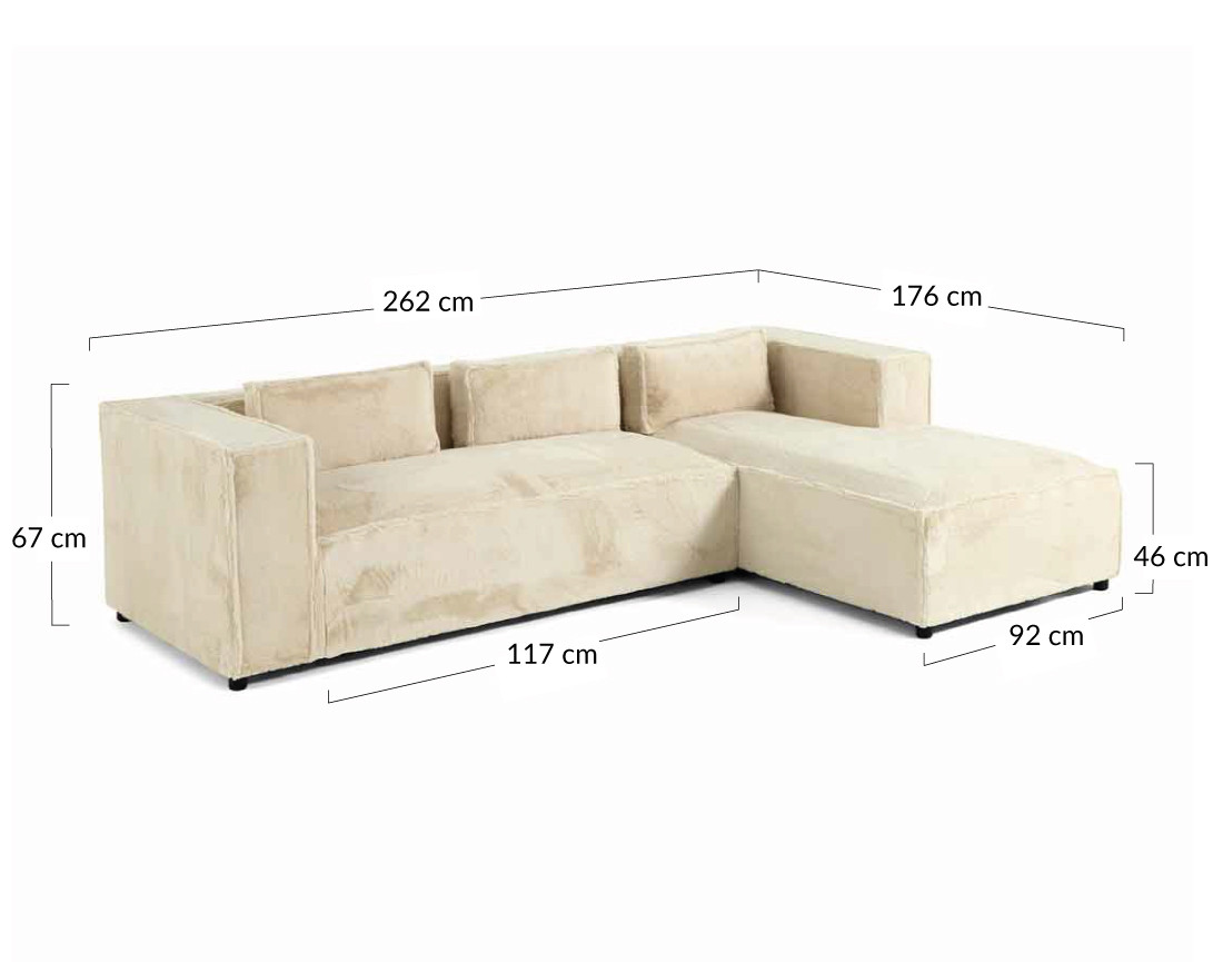 Canapé d'angle droit 4 places en fausse fourrure Stella