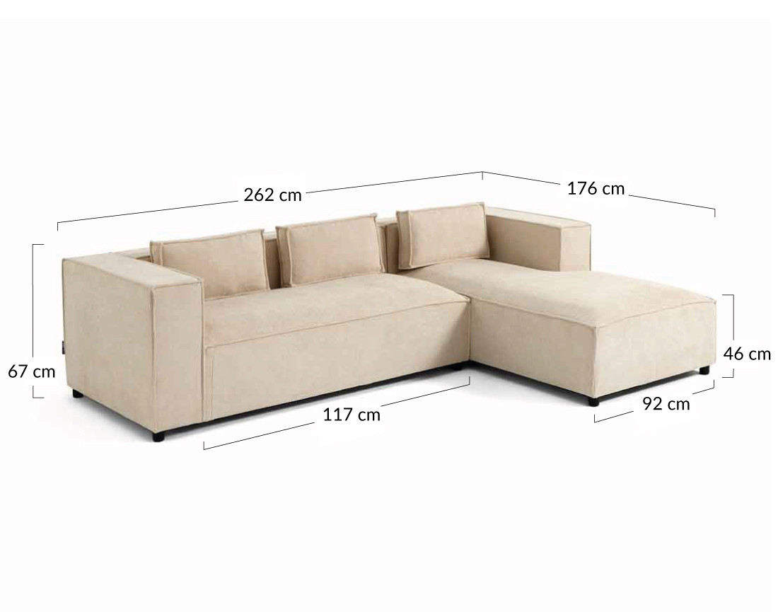 Canapé d'angle droit 4 places en tissu texturé Stella