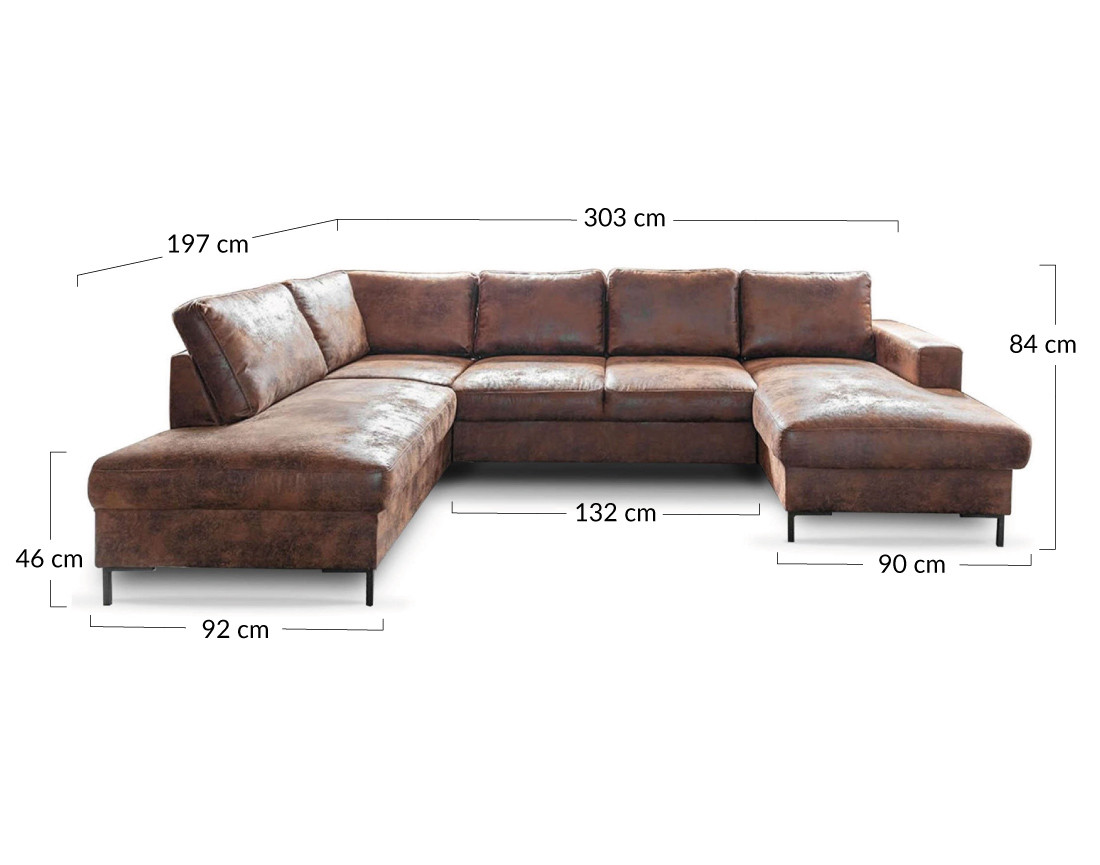 Canapé panoramique d'angle droit 7 places en microfibre