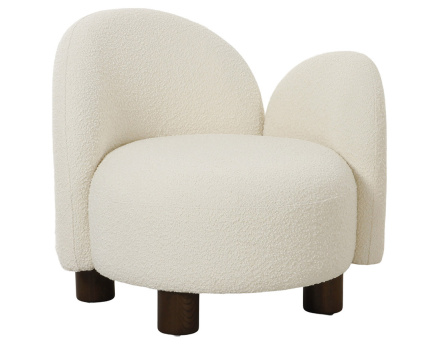 Fauteuil accoudoir droit pieds en frêne massif en tissu bouclette Leonardo