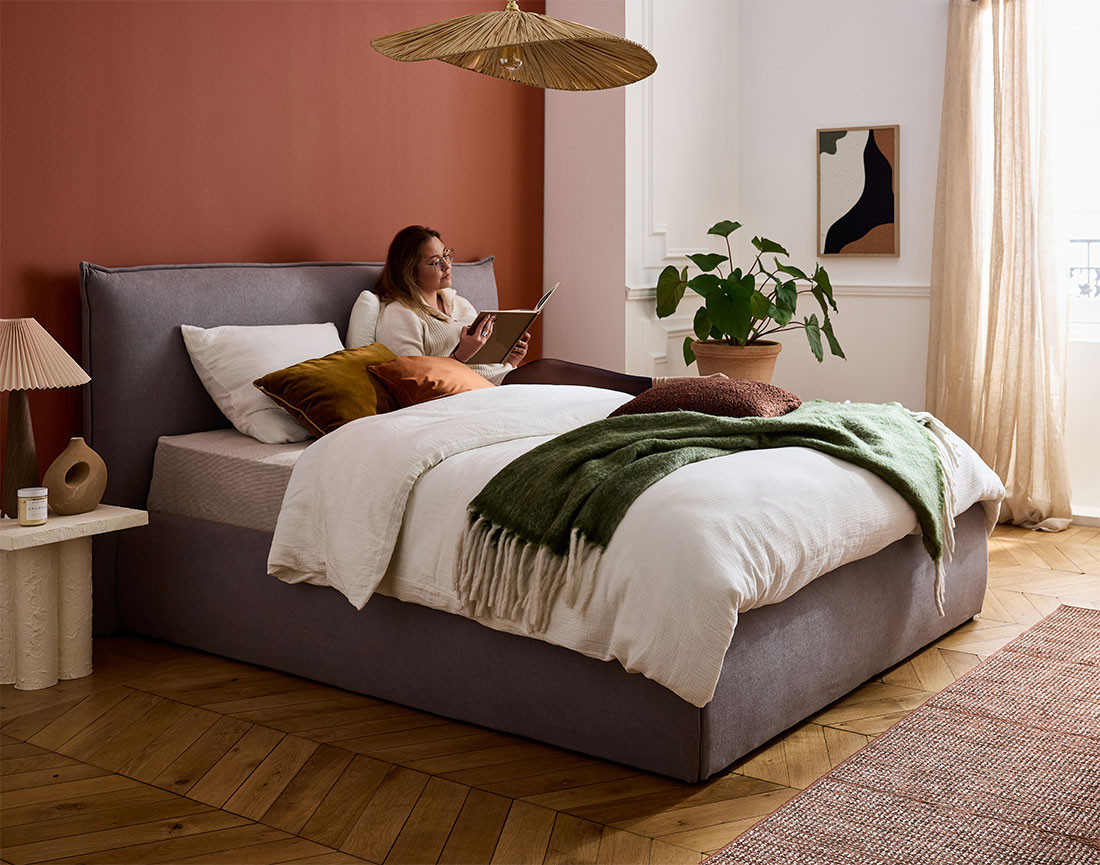 Lit coffre 140x190 cm sommier inclus Pola