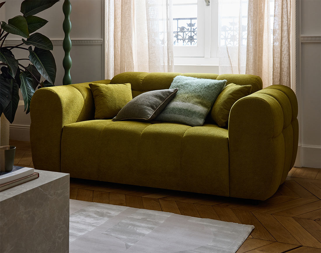 Canapé droit 2 places en tissu texturé Ray