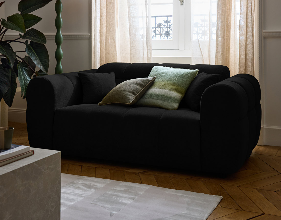 Canapé droit 2 places en tissu texturé Ray