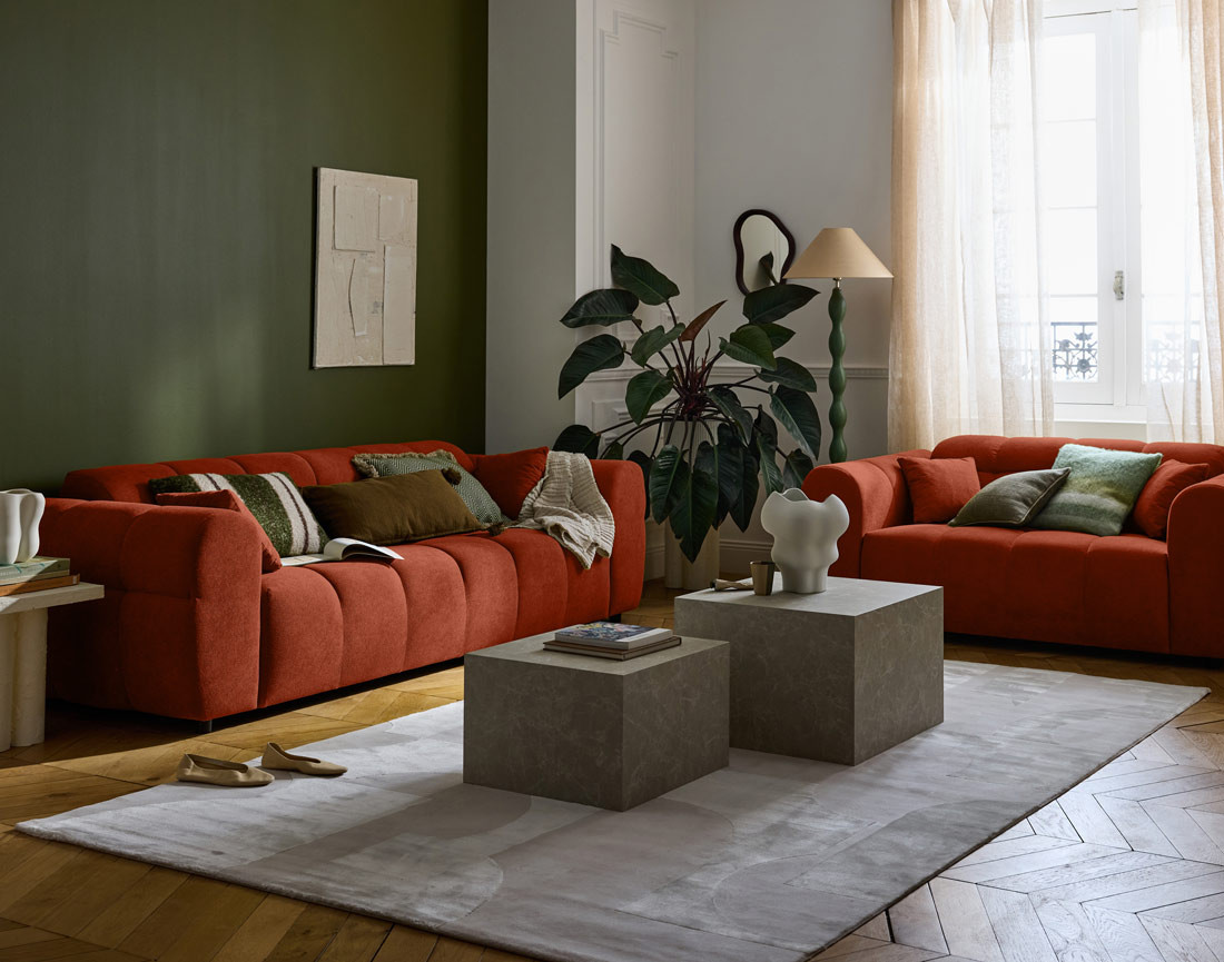 Canapé droit 3 places en tissu texturé Ray