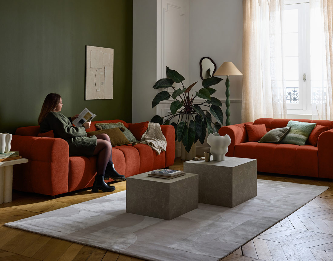 Canapé droit 3 places en tissu texturé Ray