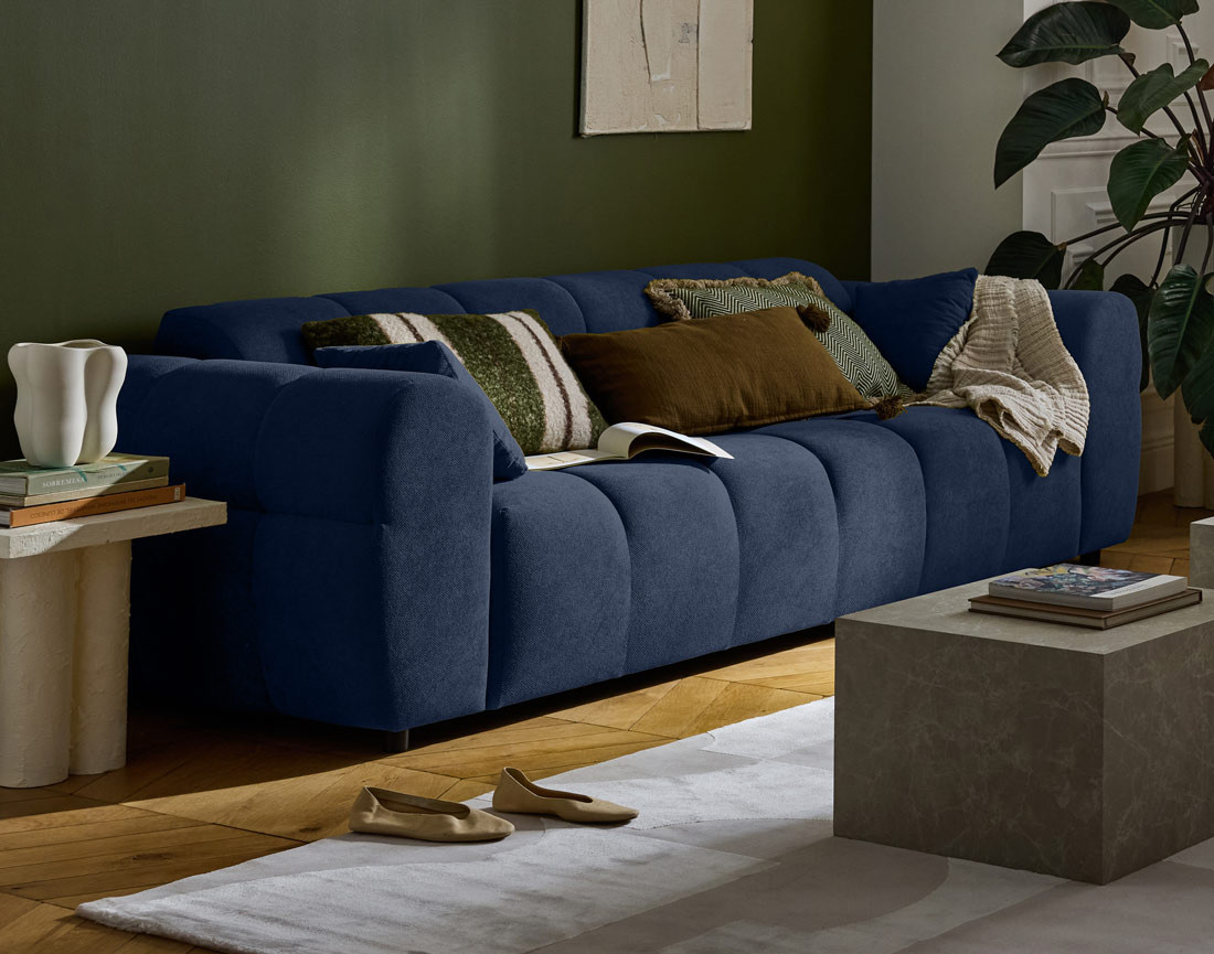 Canapé droit 3 places en tissu texturé Ray