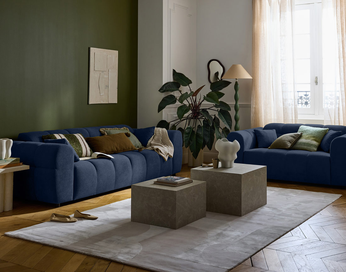 Canapé droit 3 places en tissu texturé Ray