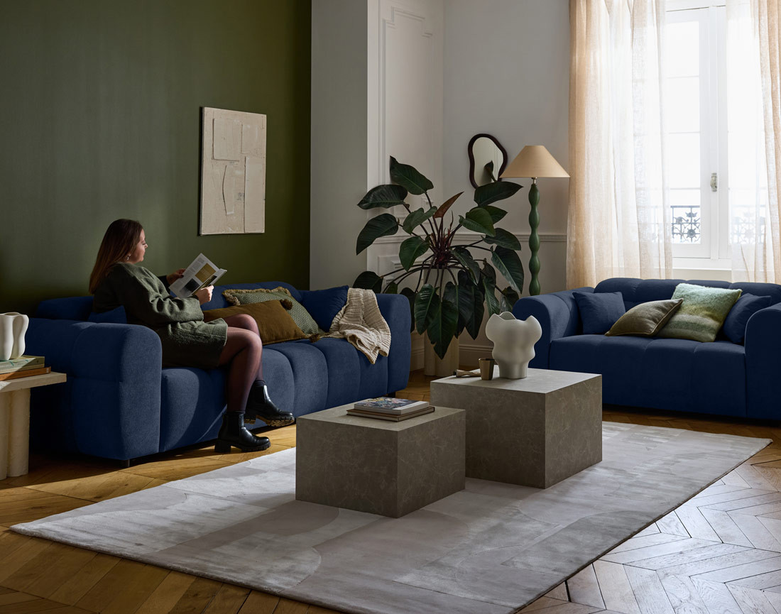 Canapé droit 3 places en tissu texturé Ray