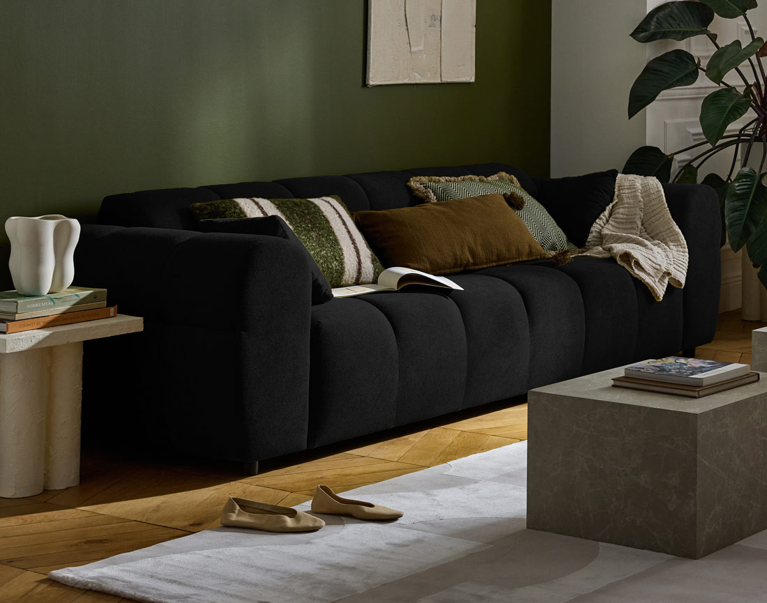 Canapé droit 3 places en tissu texturé Ray