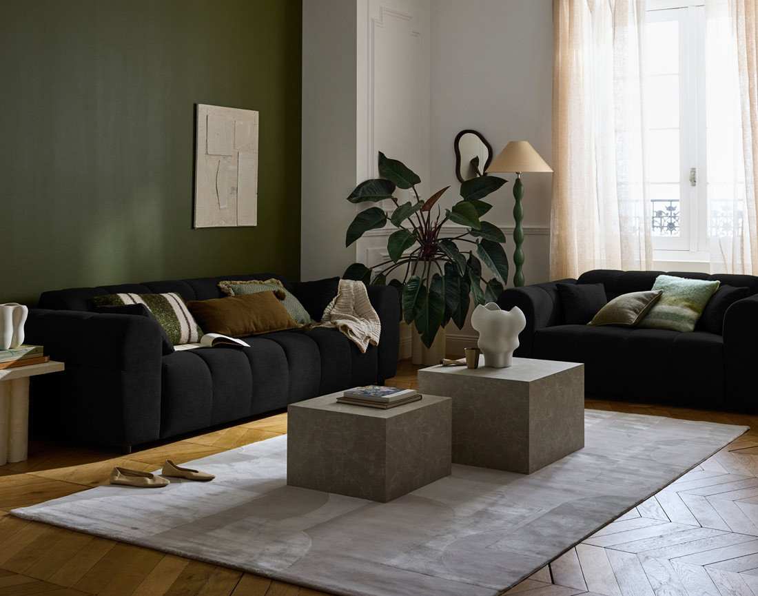 Canapé droit 3 places en tissu texturé Ray