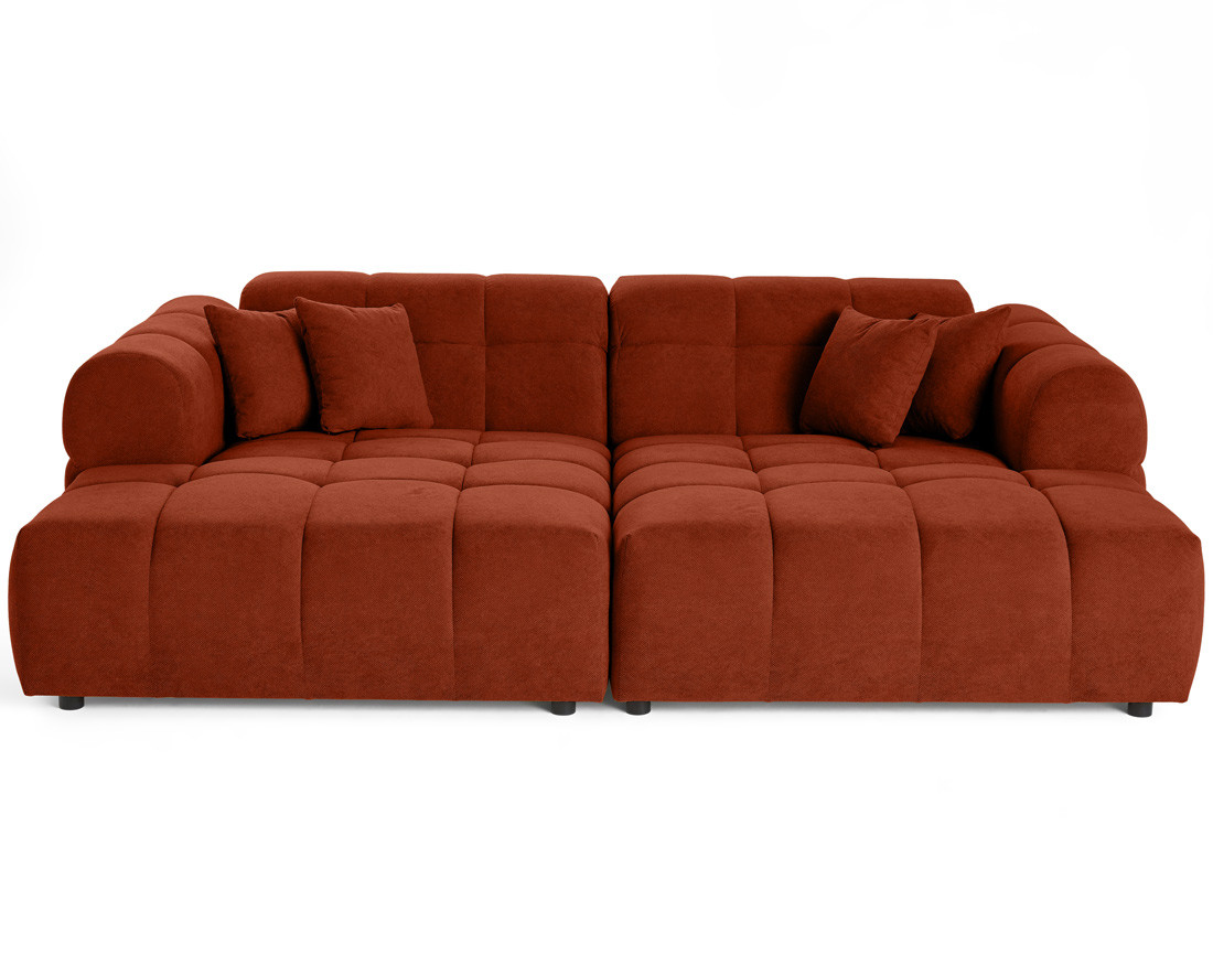 Canapé droit 4 places avec double méridienne en tissu texturé Ray