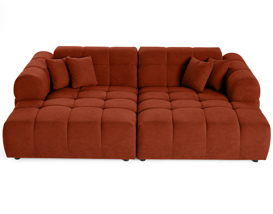 Canapé droit 4 places avec double méridienne en tissu texturé Ray