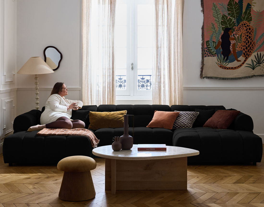 Canapé panoramique en U 7 places en tissu texturé Ray