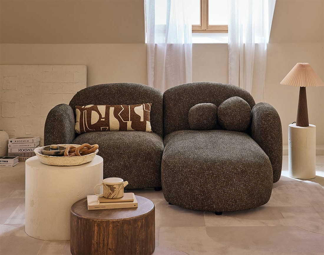 Canapé d'angle droit 3 places en tissu moucheté Velris