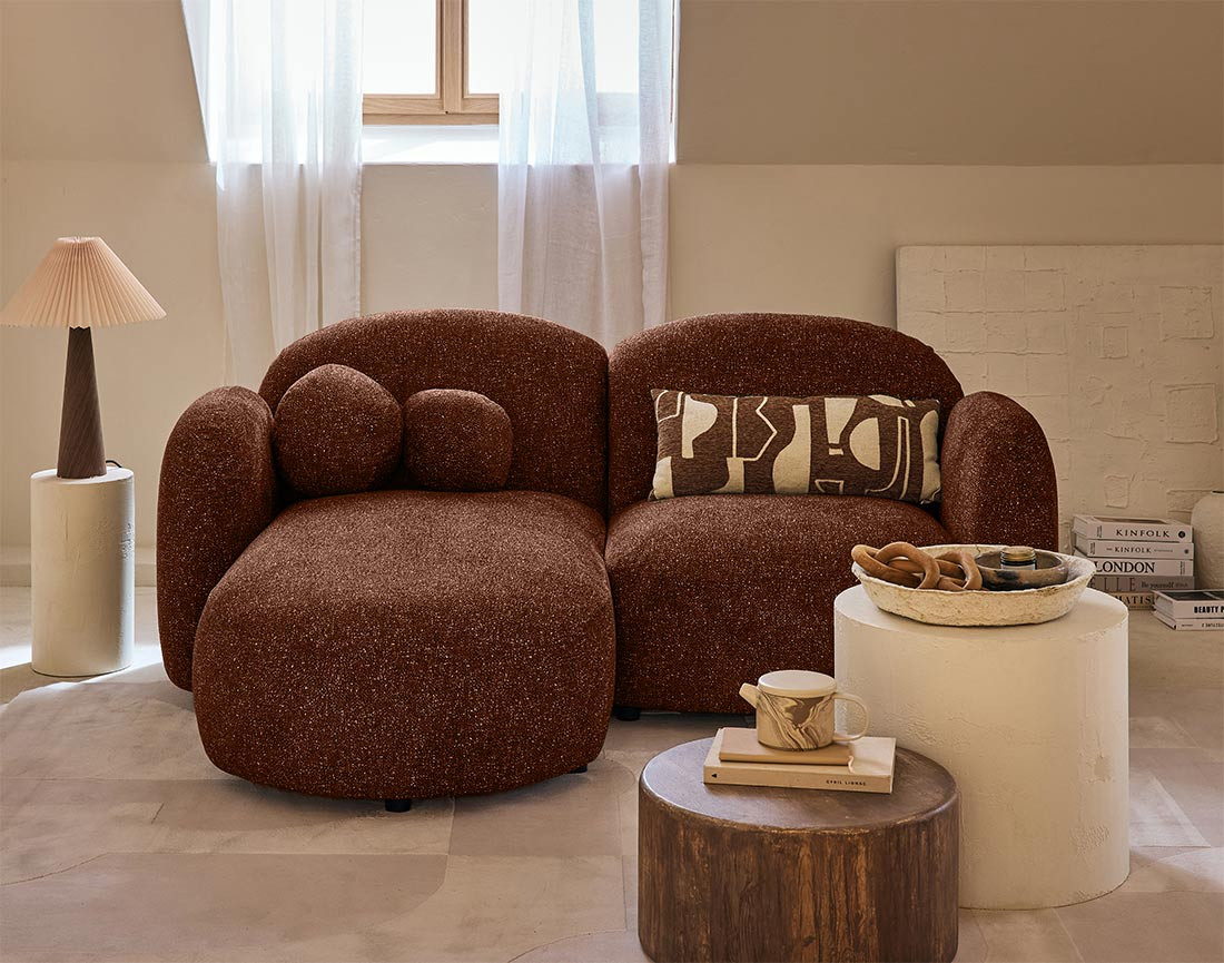 Canapé d'angle gauche 3 places en tissu moucheté Velris