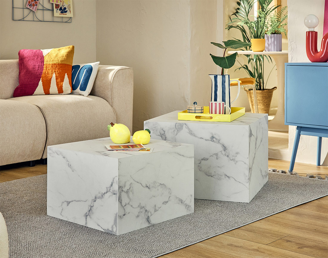 Lot de 2 tables basses marbre blanc Fabio