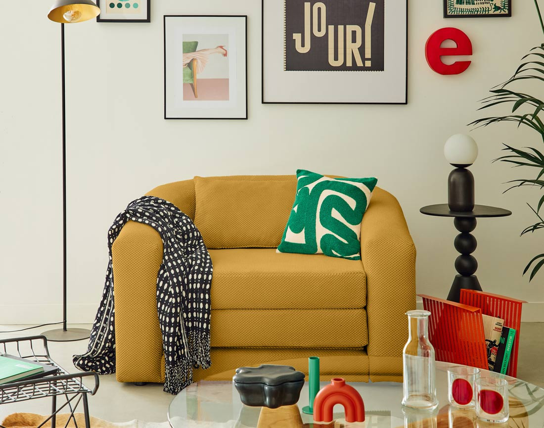 Canapé convertible déplimousse 1 place en velours texturé Nuvia