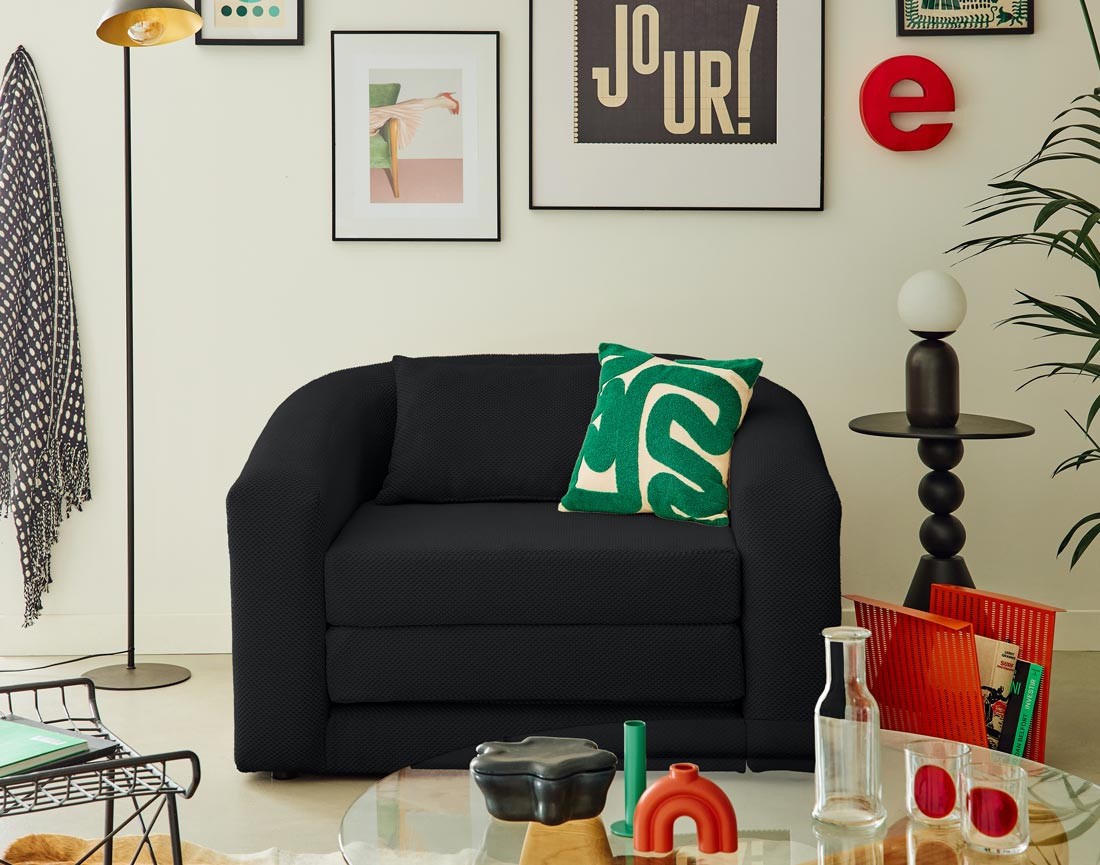 Canapé convertible déplimousse 1 place en velours texturé Nuvia