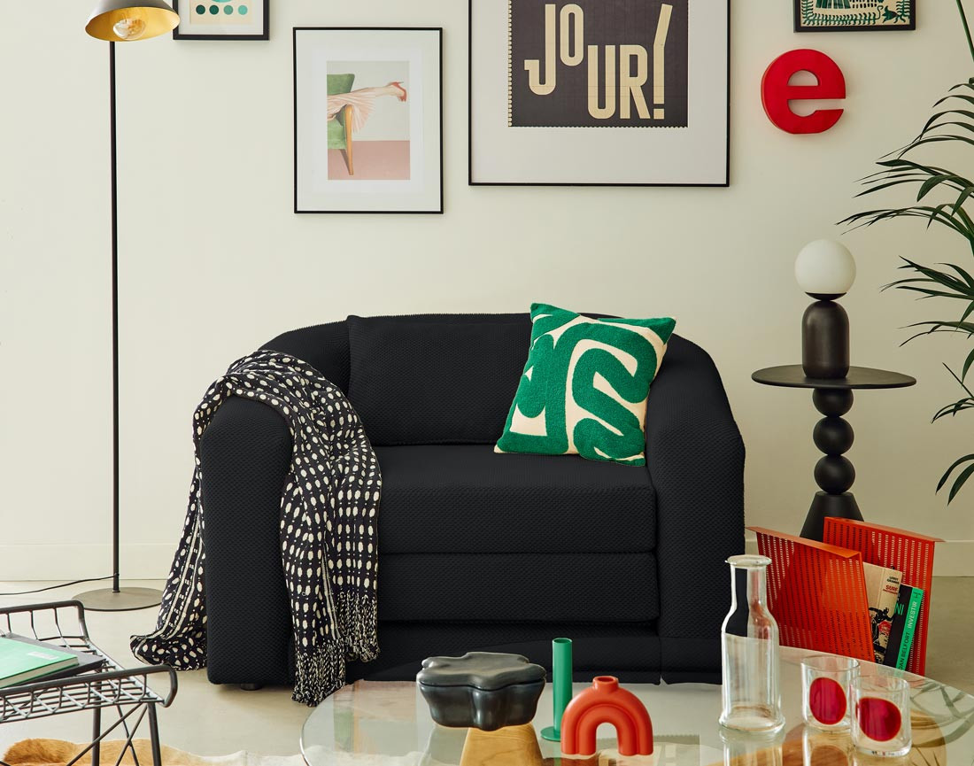 Canapé convertible déplimousse 1 place en velours texturé Nuvia