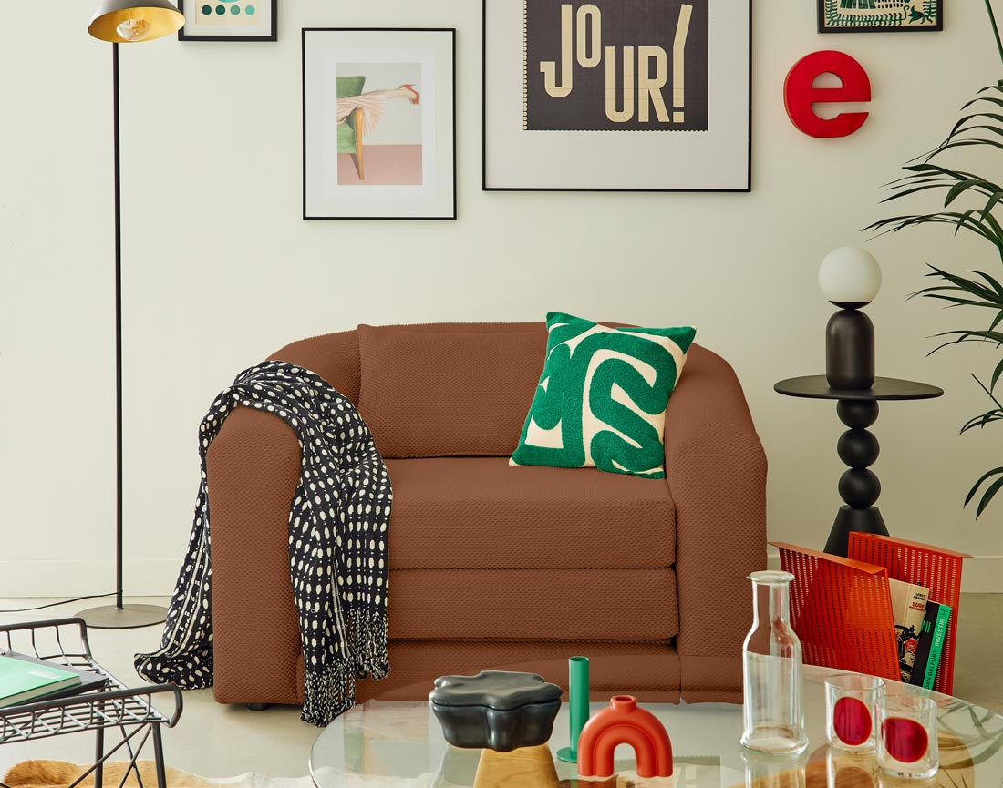 Canapé convertible déplimousse 1 place en velours texturé Nuvia