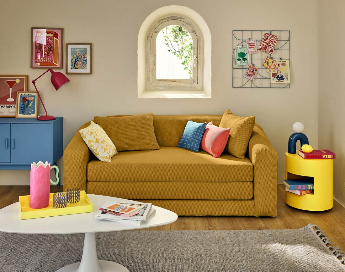 Canapé convertible déplimousse 2 places en velours texturé Nuvia