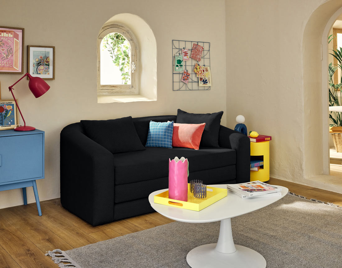 Canapé convertible déplimousse 2 places en velours texturé Nuvia