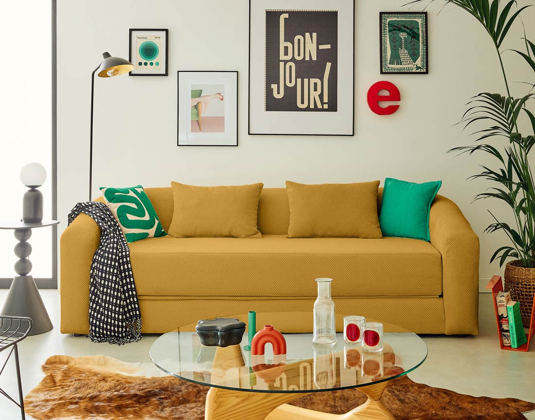 Canapé convertible déplimousse 3 places en velours texturé Nuvia