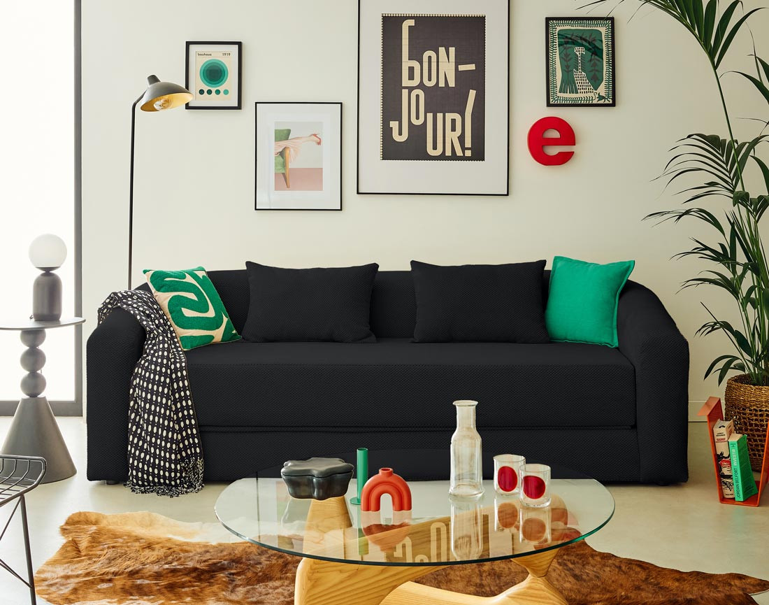 Canapé convertible déplimousse 3 places en velours texturé Nuvia