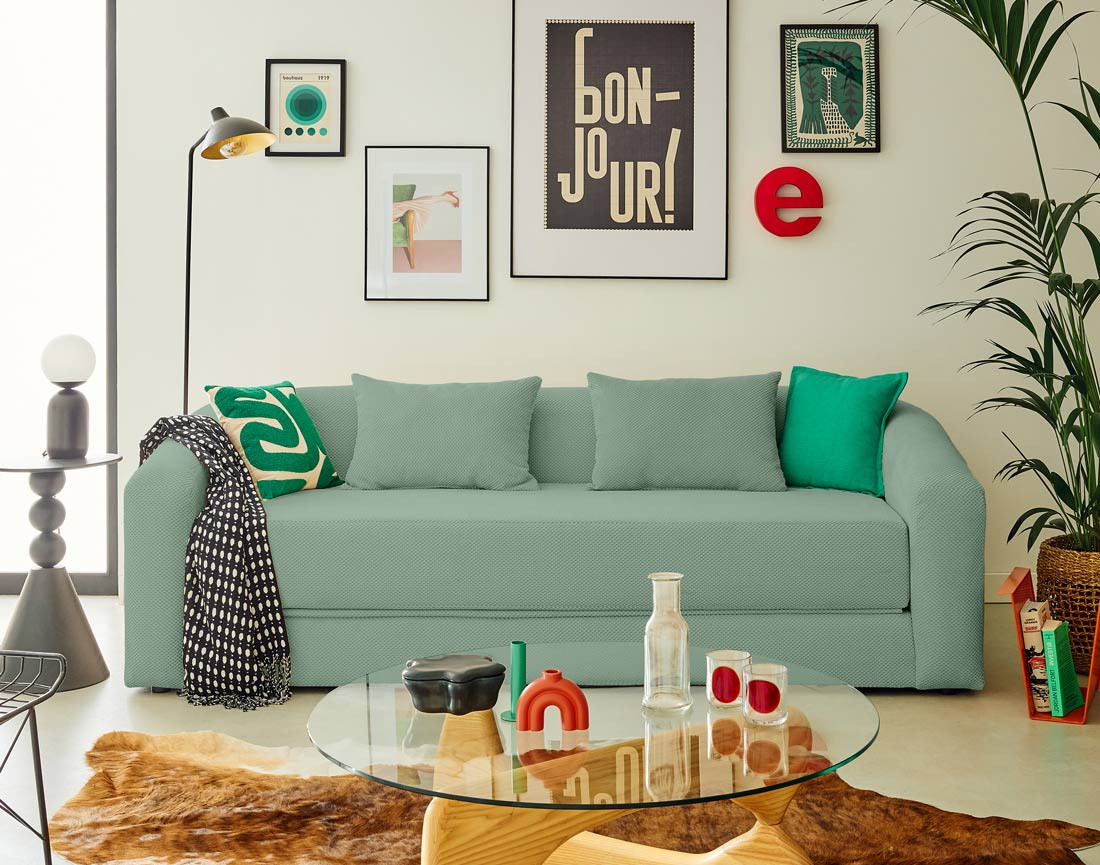 Canapé convertible déplimousse 3 places en velours texturé Nuvia